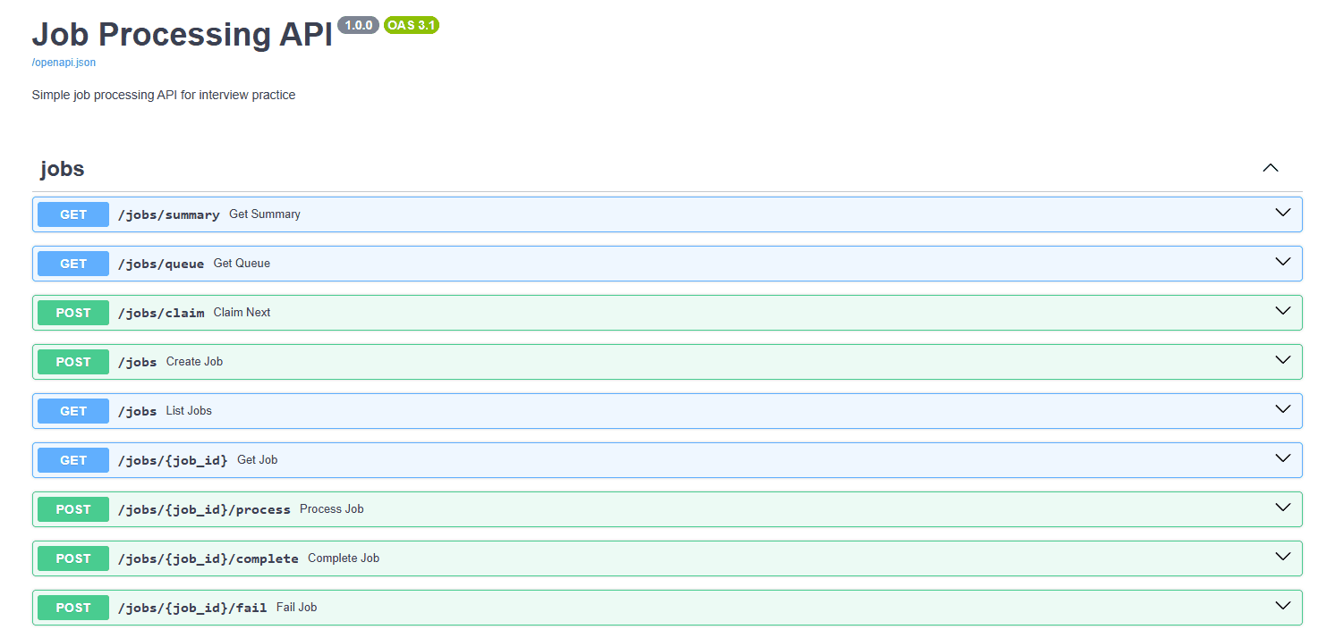 Job Processing API screenshot